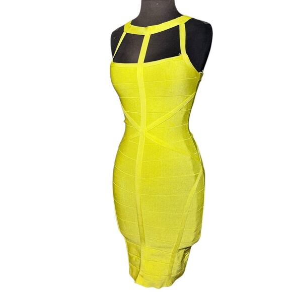 Y2K Bebe Yellow Citrus Cutout Bodycon Bandage Dress Small Going Out Statement - Picture 2 of 8
